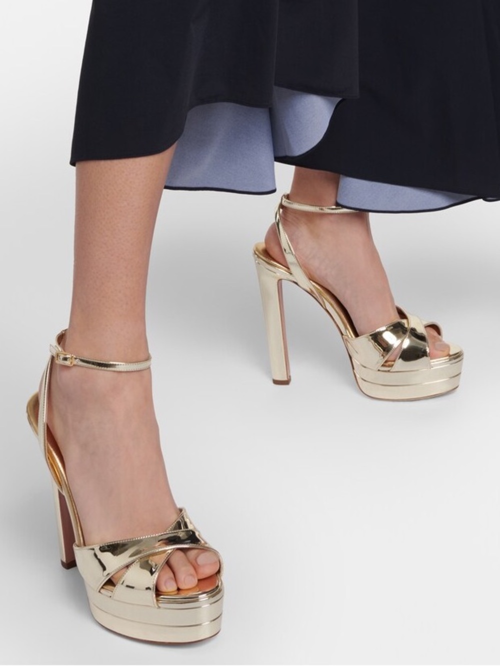 Aquazzura Divine 130 Gold Patent Heeled Sandals 38